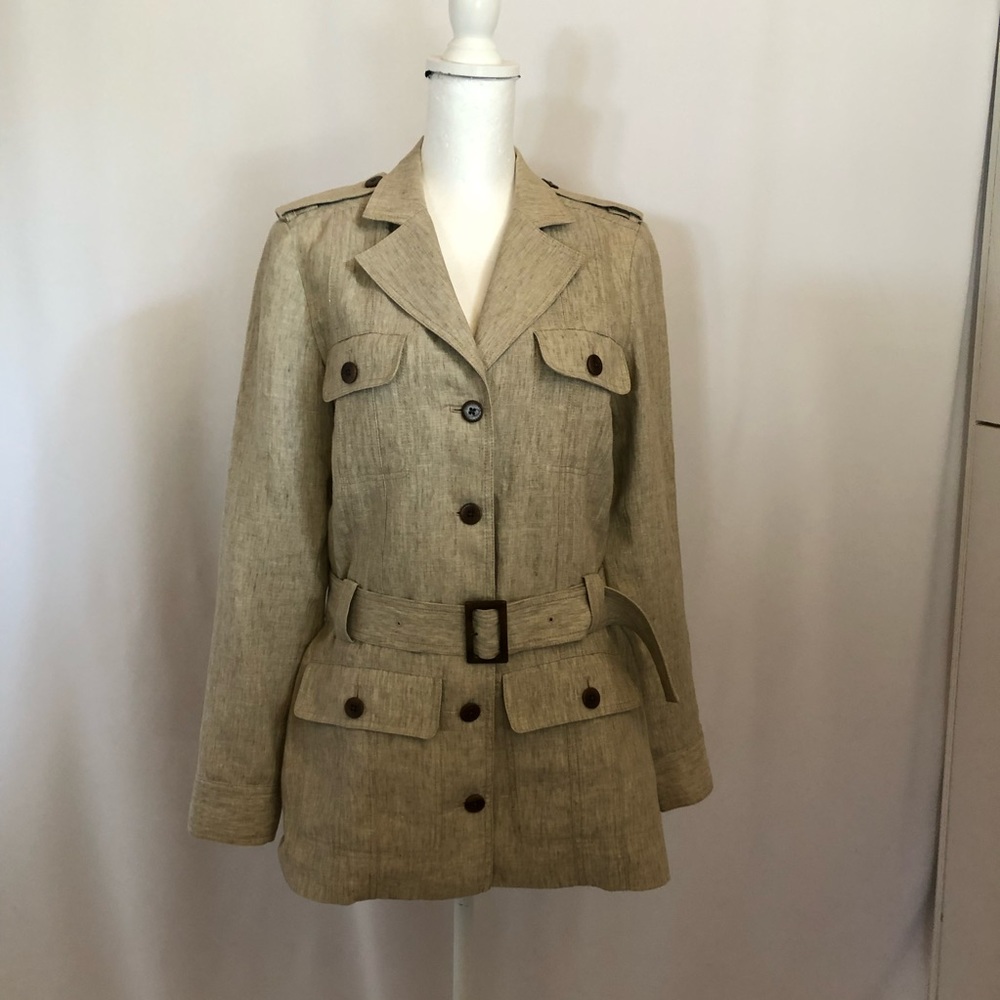 100% Beige Linen Safari Pantsuit